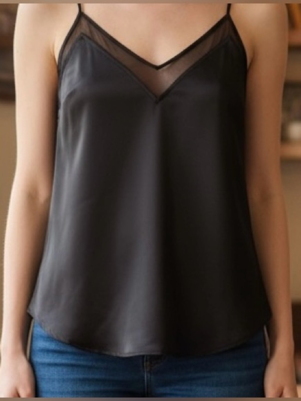 SPANX Black V-Neck Mesh-Trim Camisole Tank Top